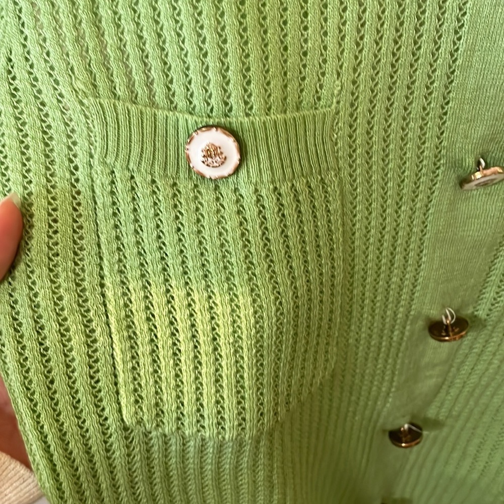 Green Round Neck Openwork Pullover - image 3